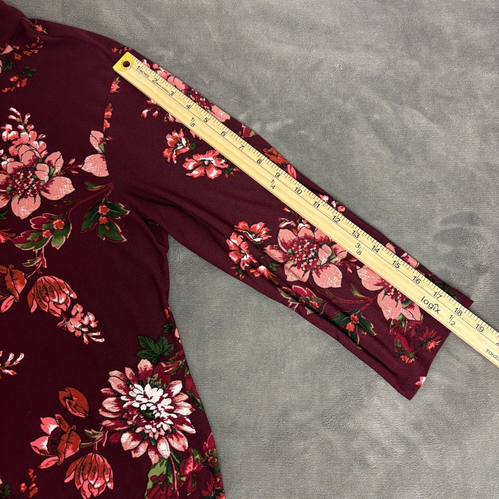 As U Wish Women's XL Burgundy Floral Mock Neck A-Line Dress Cottagecore - Picture 6 of 7